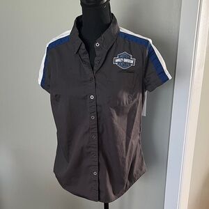 Harley-Davidson Charcoal Shirt with Blue and White Stripes